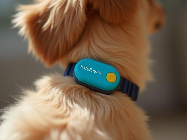 TruePaw Mini GPS tracker on a small dog